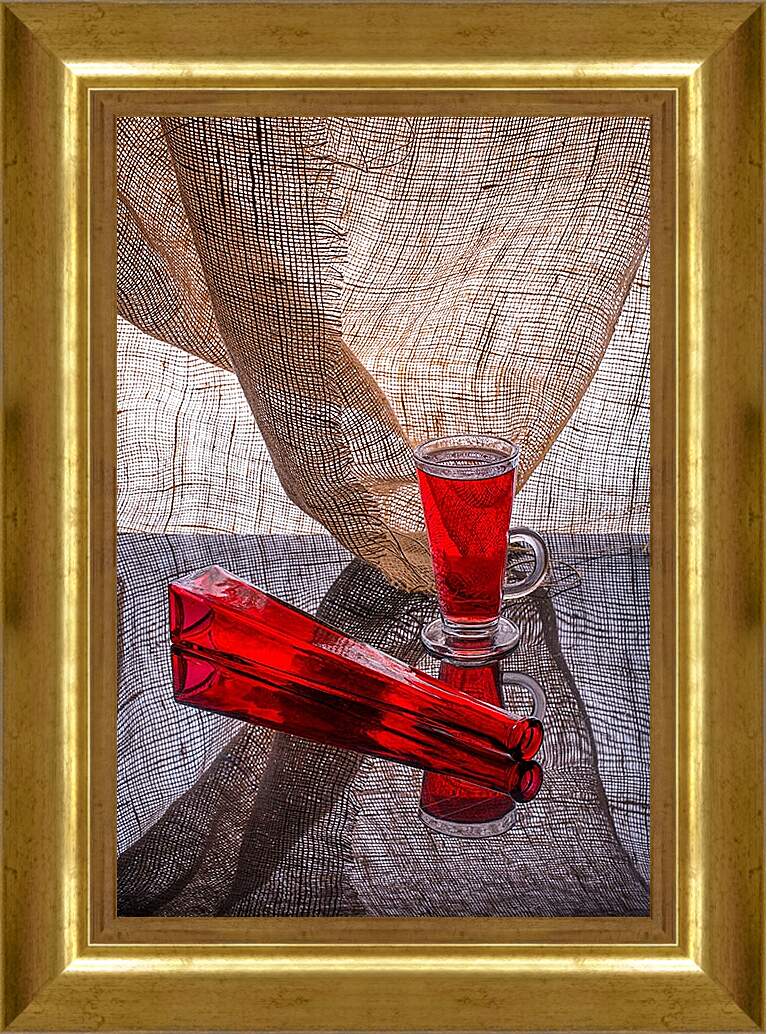 Картина в раме - Натюрморт с красной бутылкой 2