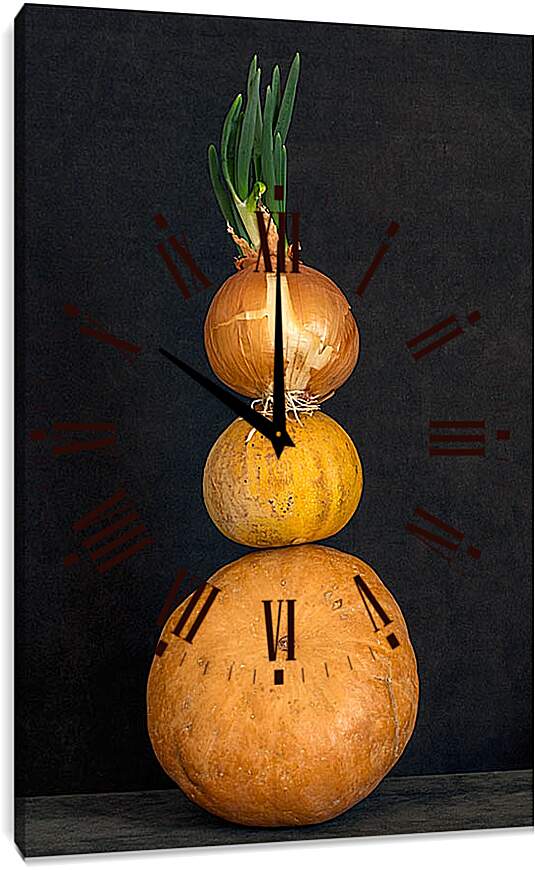 Часы картина - Натюрморт с тыквами и луком