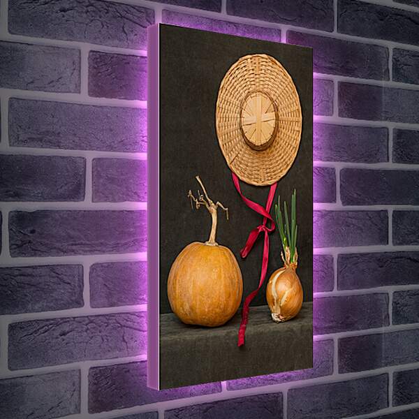 Лайтбокс световая панель - Натюрморт с тыквой, луком и шляпой