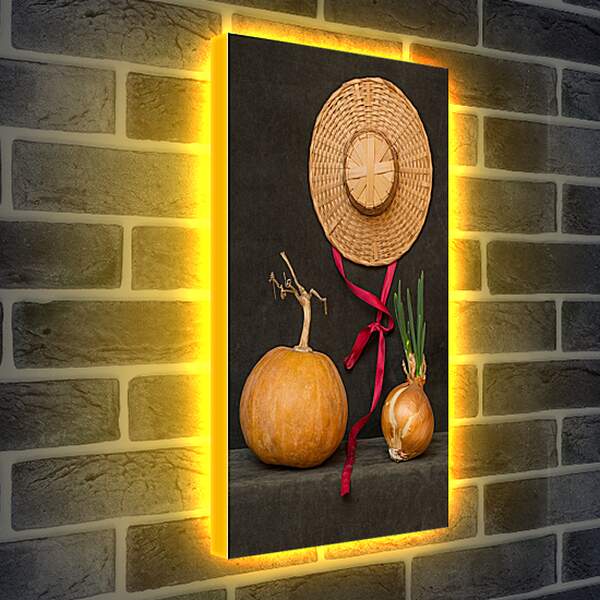 Лайтбокс световая панель - Натюрморт с тыквой, луком и шляпой