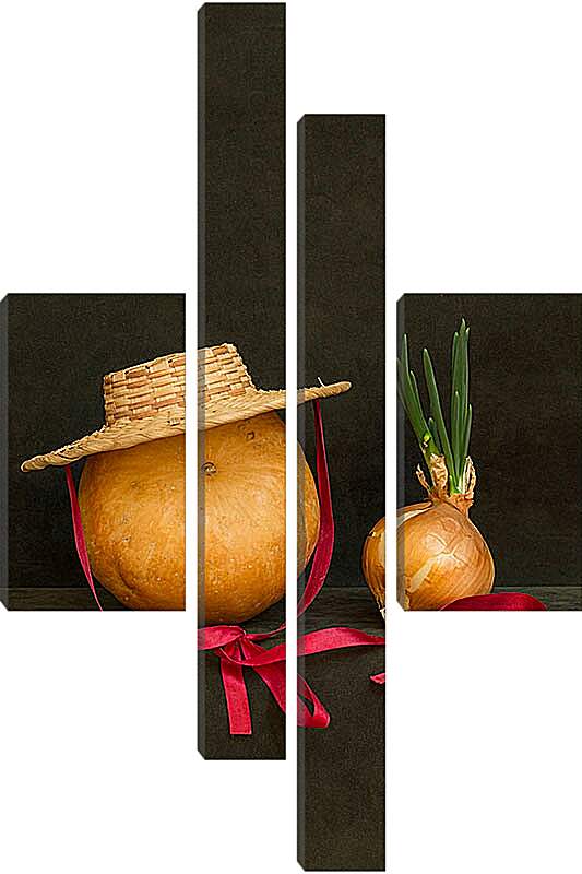 Модульная картина - Натюрморт с тыквой, луком и шляпой 2