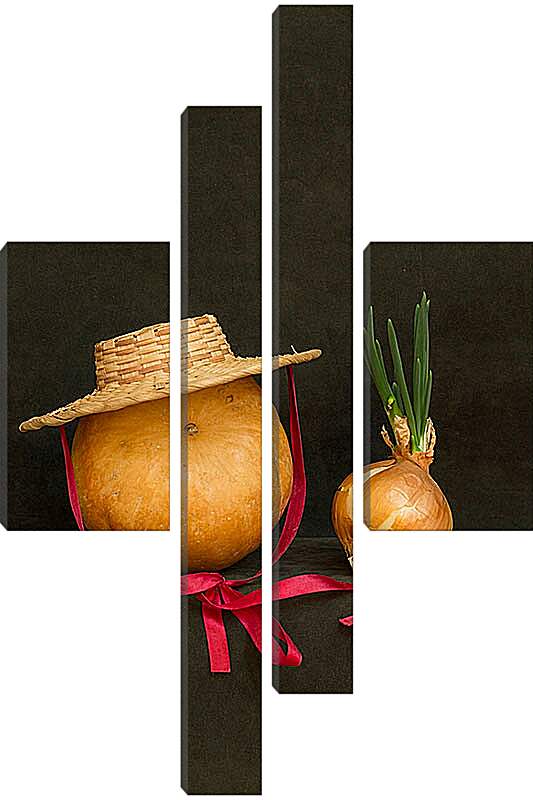 Модульная картина - Натюрморт с тыквой, луком и шляпой 2