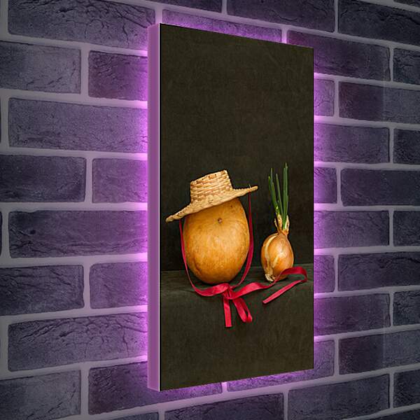Лайтбокс световая панель - Натюрморт с тыквой, луком и шляпой 2