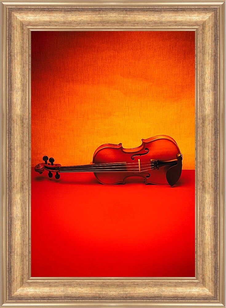 Картина в раме - Скрипка на красном