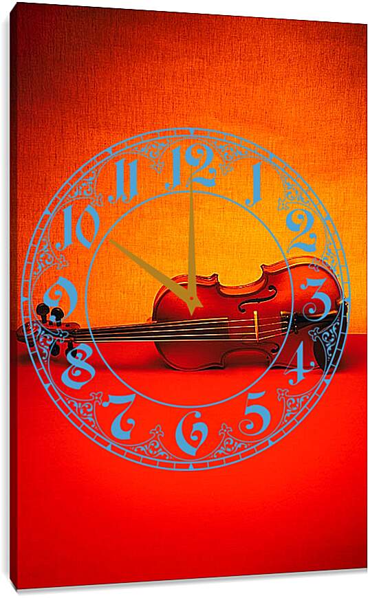 Часы картина - Скрипка на красном
