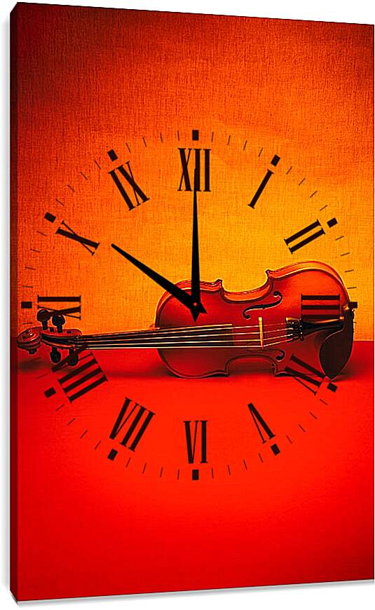 Часы картина - Скрипка на красном