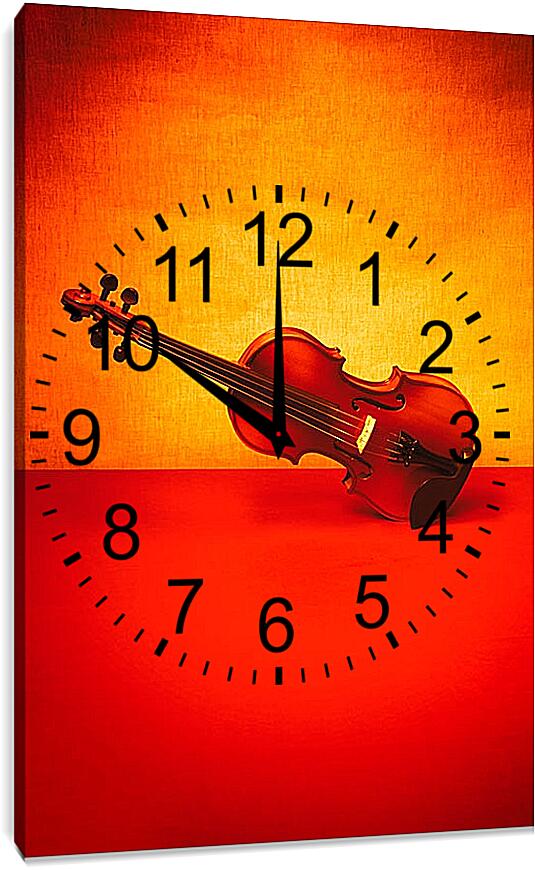 Часы картина - Скрипка на красном 2