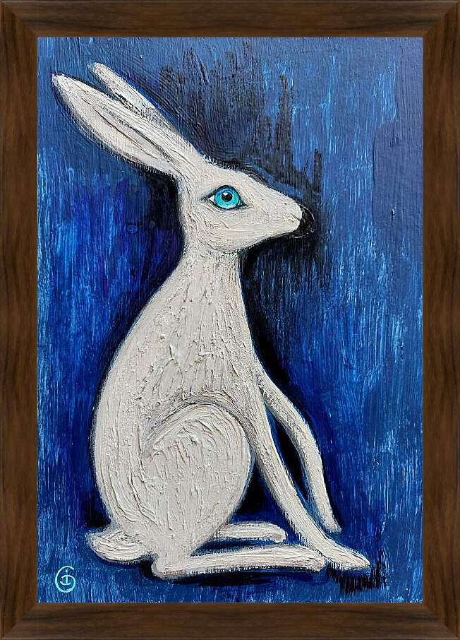 Картина в раме - Белый кролик