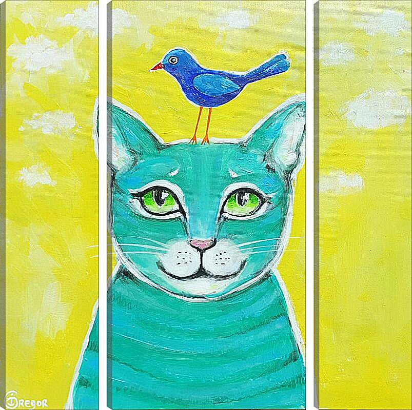 Модульная картина - Кот и птичка