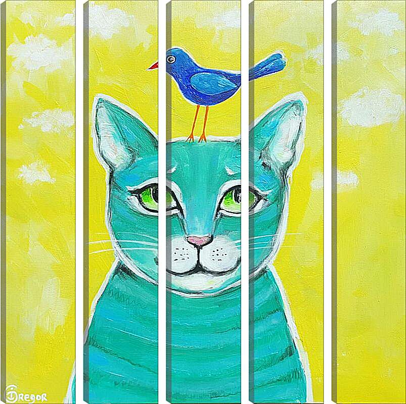 Модульная картина - Кот и птичка