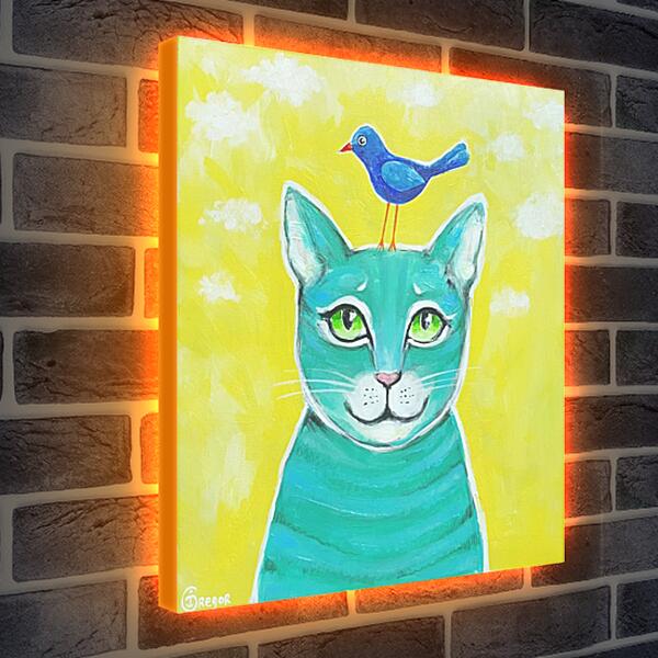 Лайтбокс световая панель - Кот и птичка