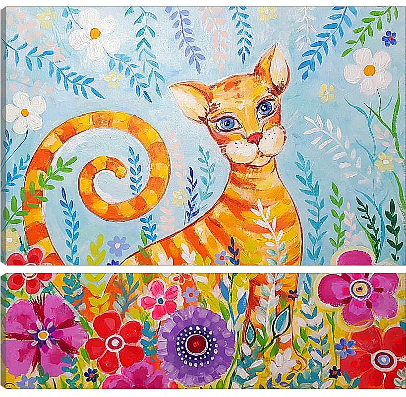 Модульная картина - Кошка в цветах