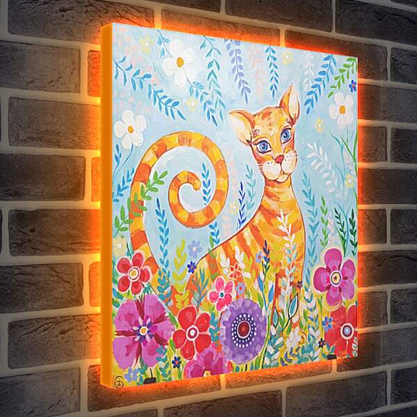 Лайтбокс световая панель - Кошка в цветах