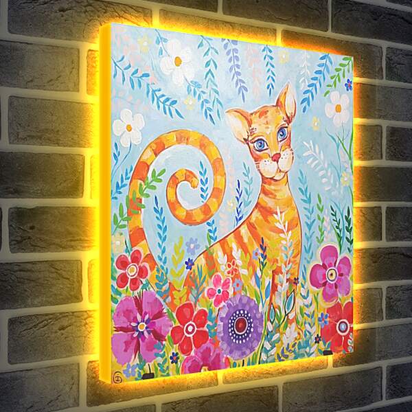 Лайтбокс световая панель - Кошка в цветах