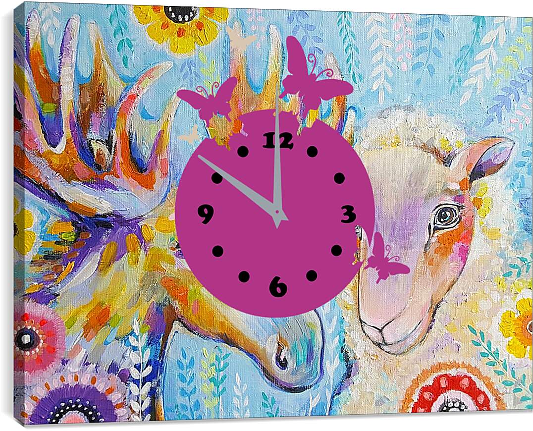 Часы картина - Лось и овечка