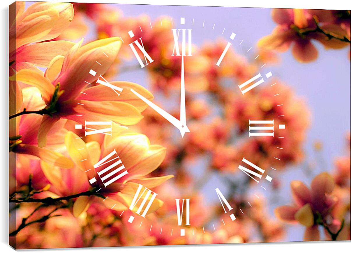 Часы картина - Оранжевая магнолия