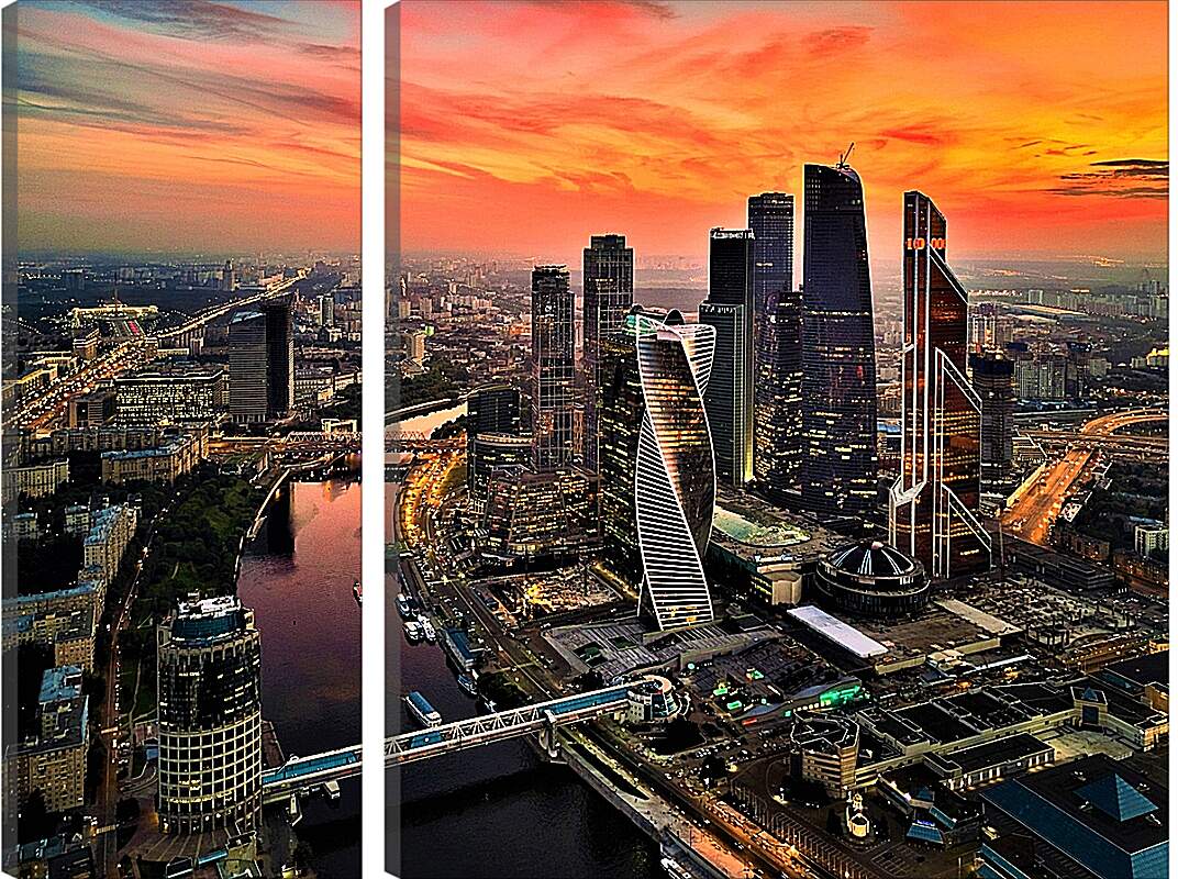 Модульная картина - Москва-Сити на закате