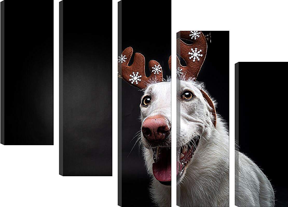 Модульная картина - Собака в новогодних ушках