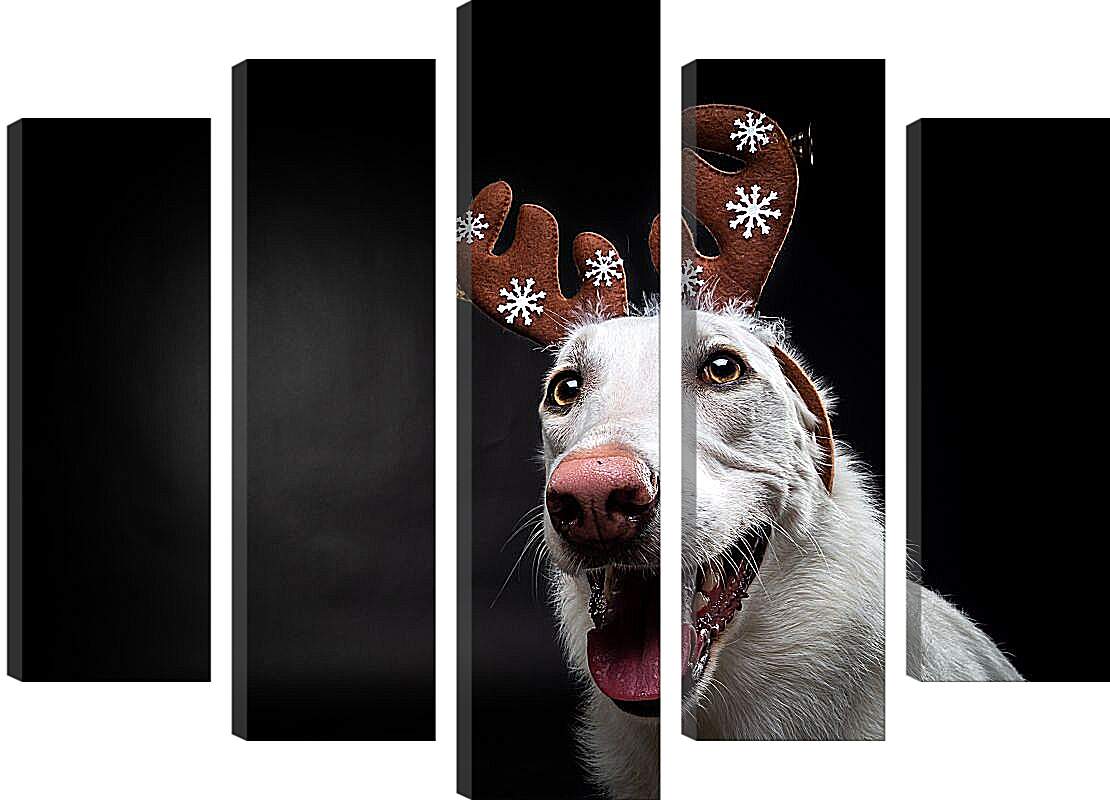 Модульная картина - Собака в новогодних ушках
