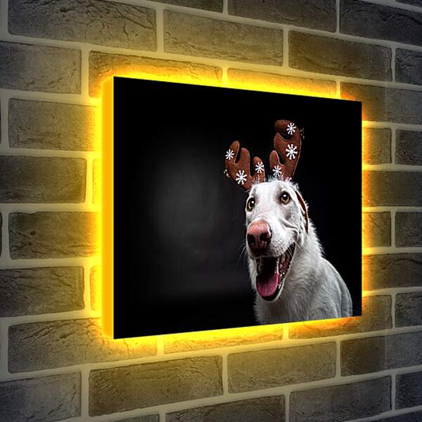 Лайтбокс световая панель - Собака в новогодних ушках