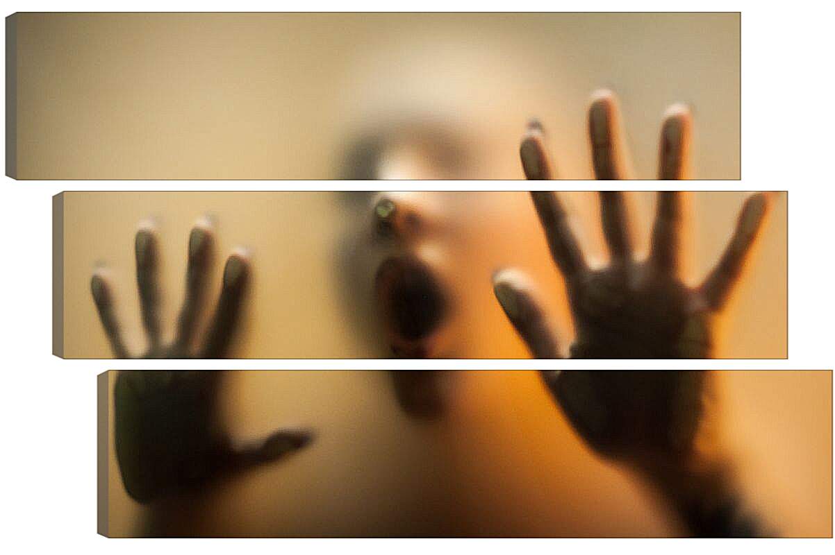 Модульная картина - Руки девушки на стекле