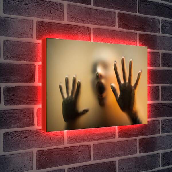 Лайтбокс световая панель - Руки девушки на стекле