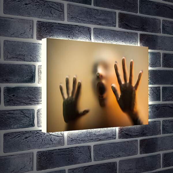 Лайтбокс световая панель - Руки девушки на стекле