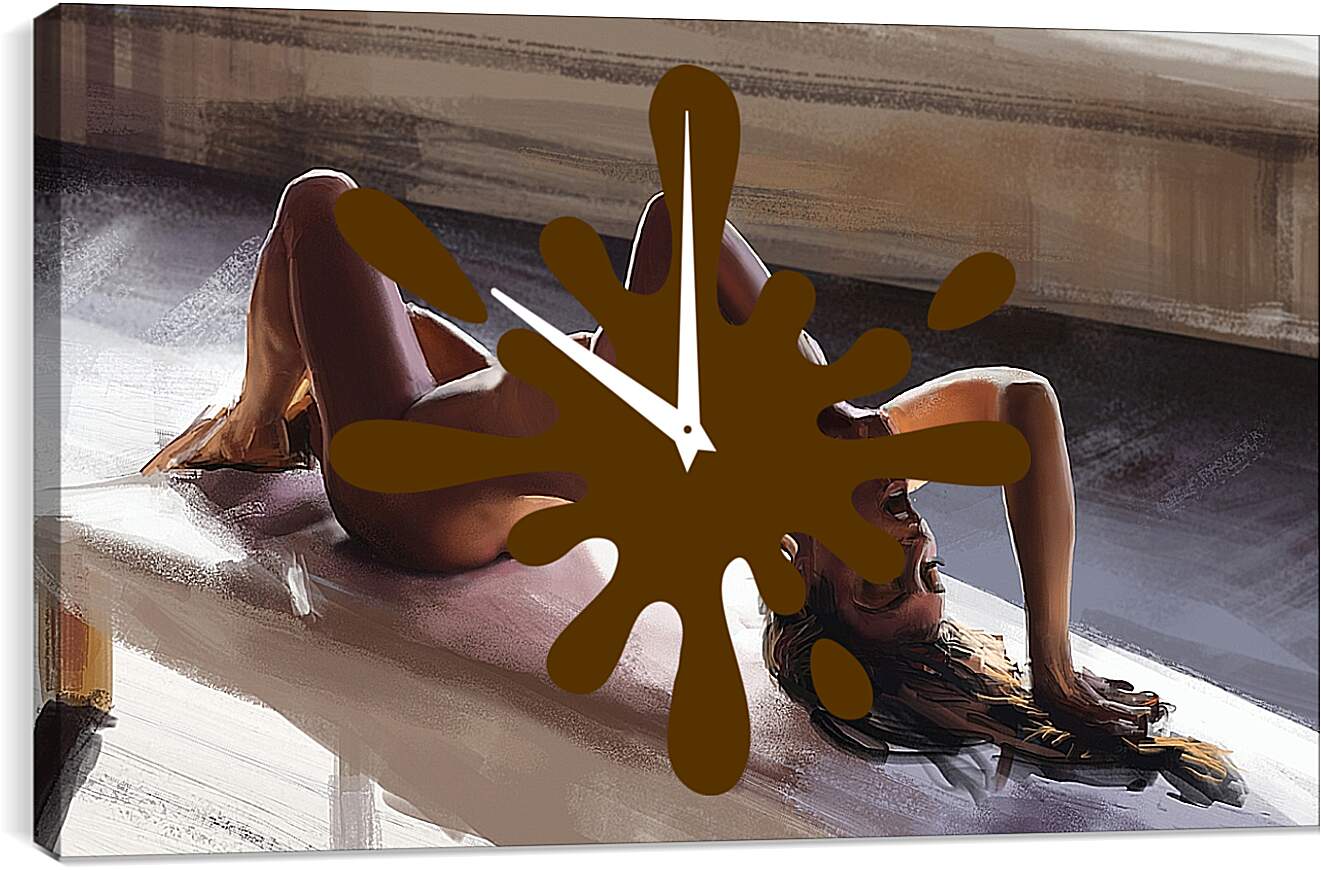 Часы картина - Девушка на полу. Эротика