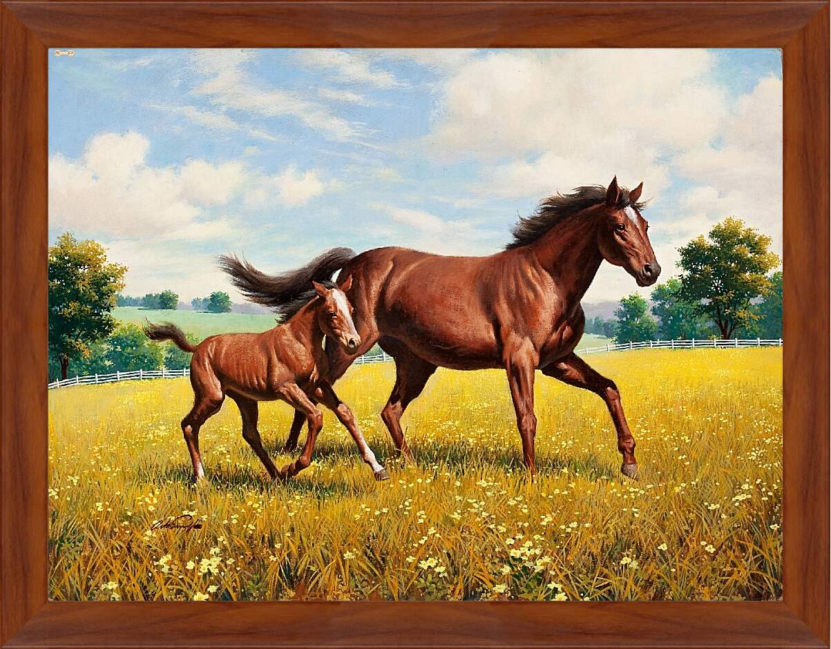 Картина в раме - Лошадь и жеребенок