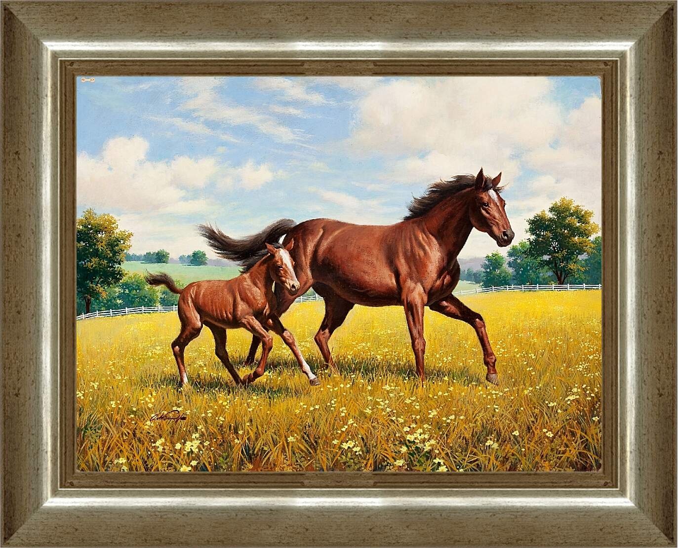 Картина в раме - Лошадь и жеребенок