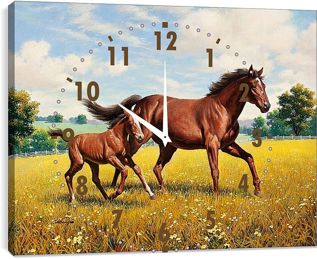 Часы картина - Лошадь и жеребенок
