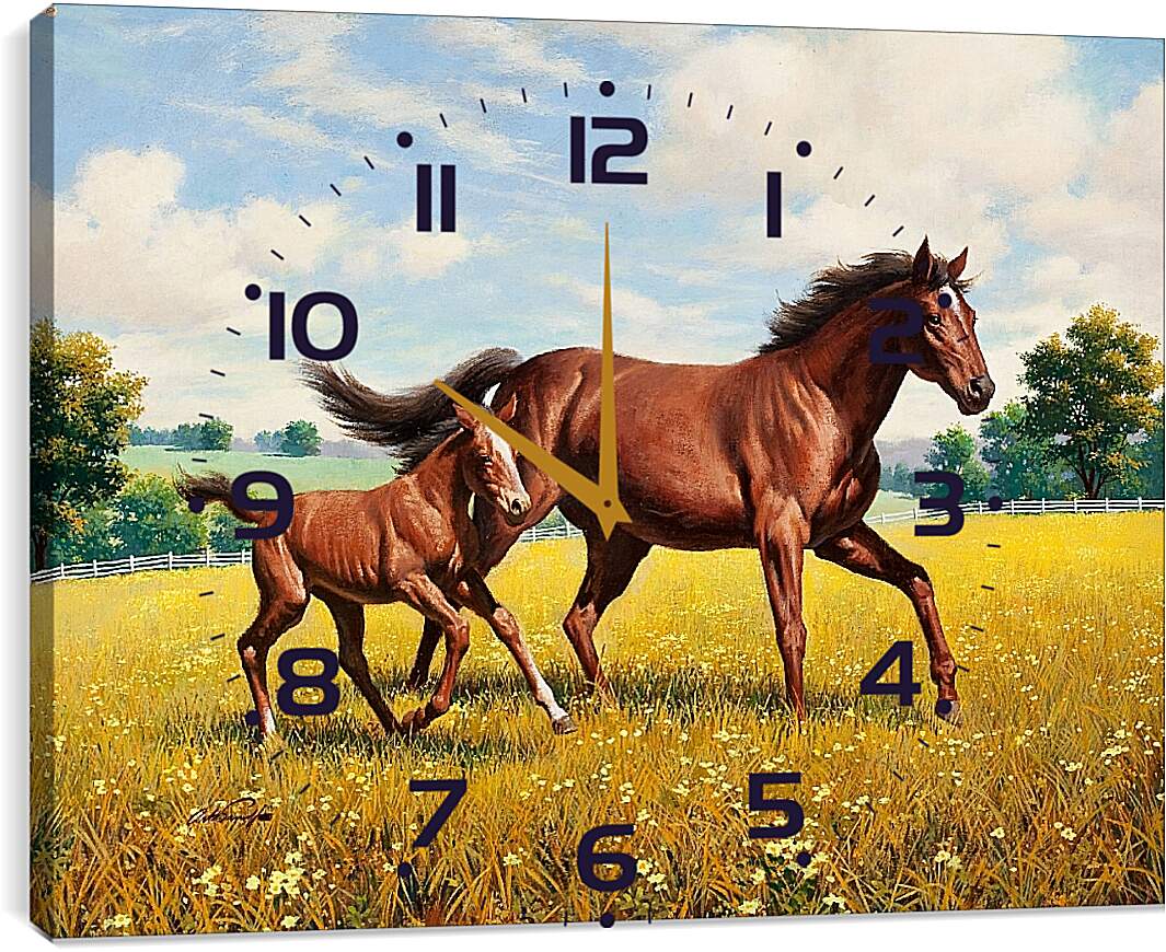 Часы картина - Лошадь и жеребенок