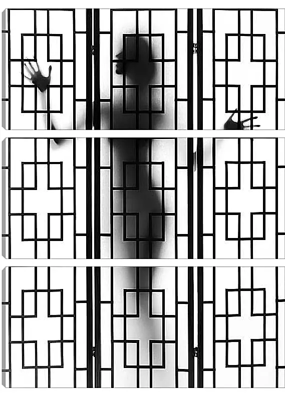 Модульная картина - Девушка за ширмой. Силуэт