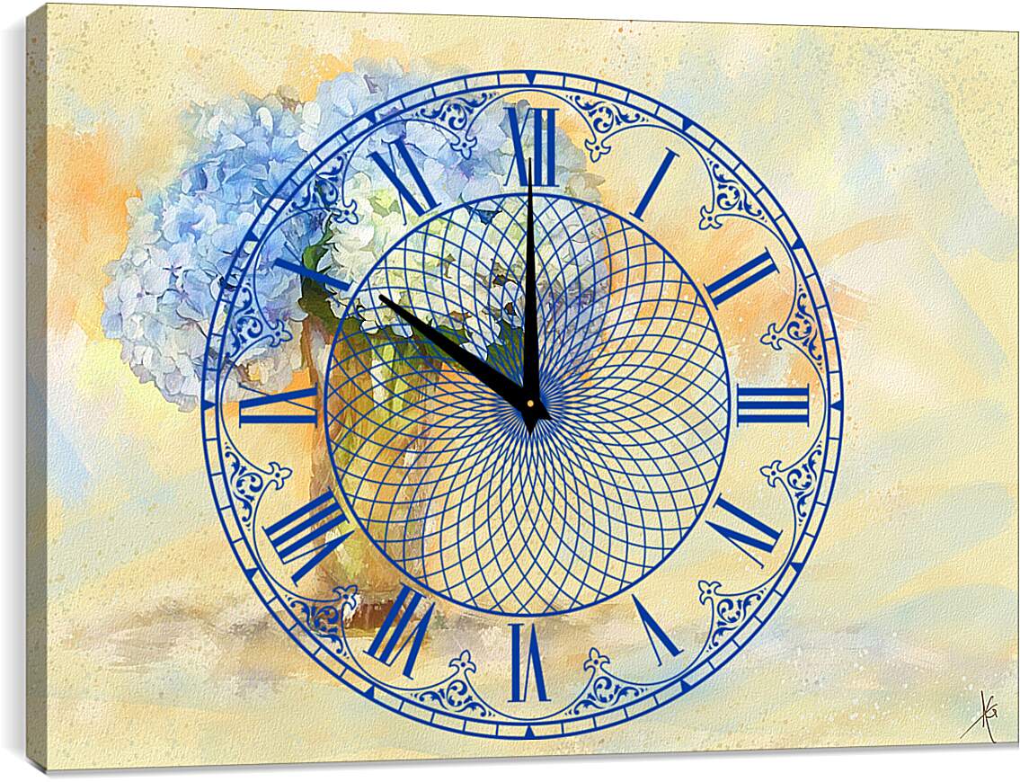 Часы картина - Букет гортензии