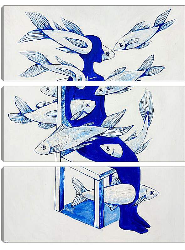 Модульная картина - Подсознание, человек и рыбы