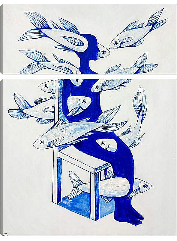 Модульная картина - Подсознание, человек и рыбы