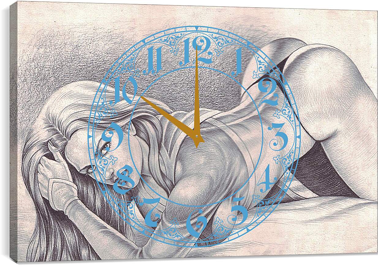 Часы картина - Рисованная карандашом. Эротика