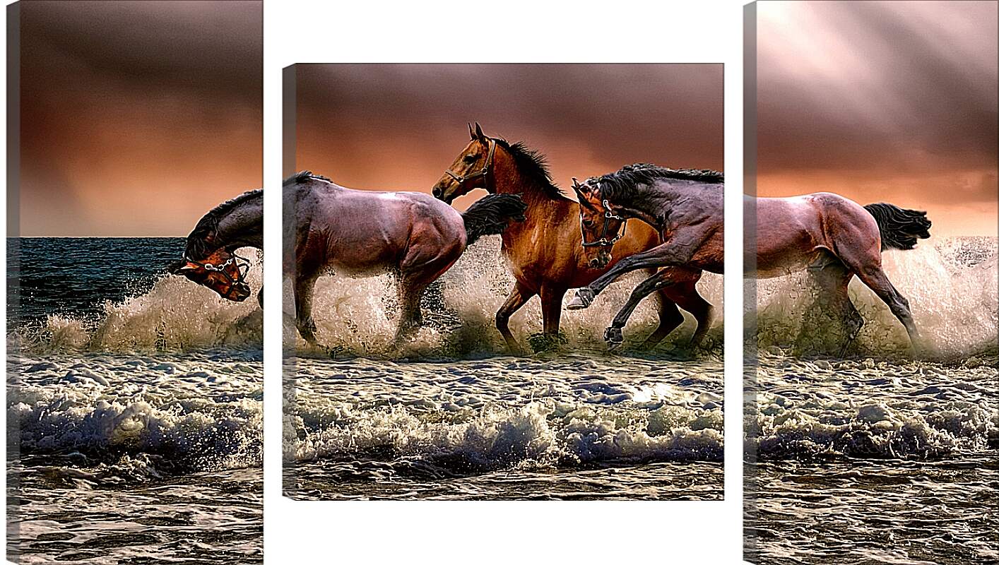 Модульная картина - Купание лошадей