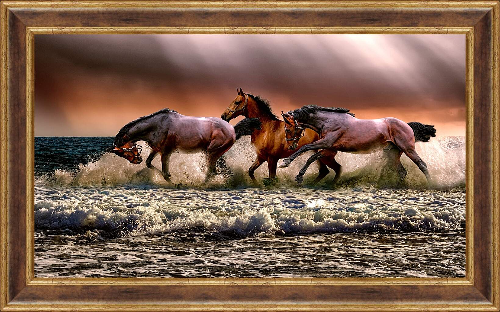 Картина в раме - Купание лошадей