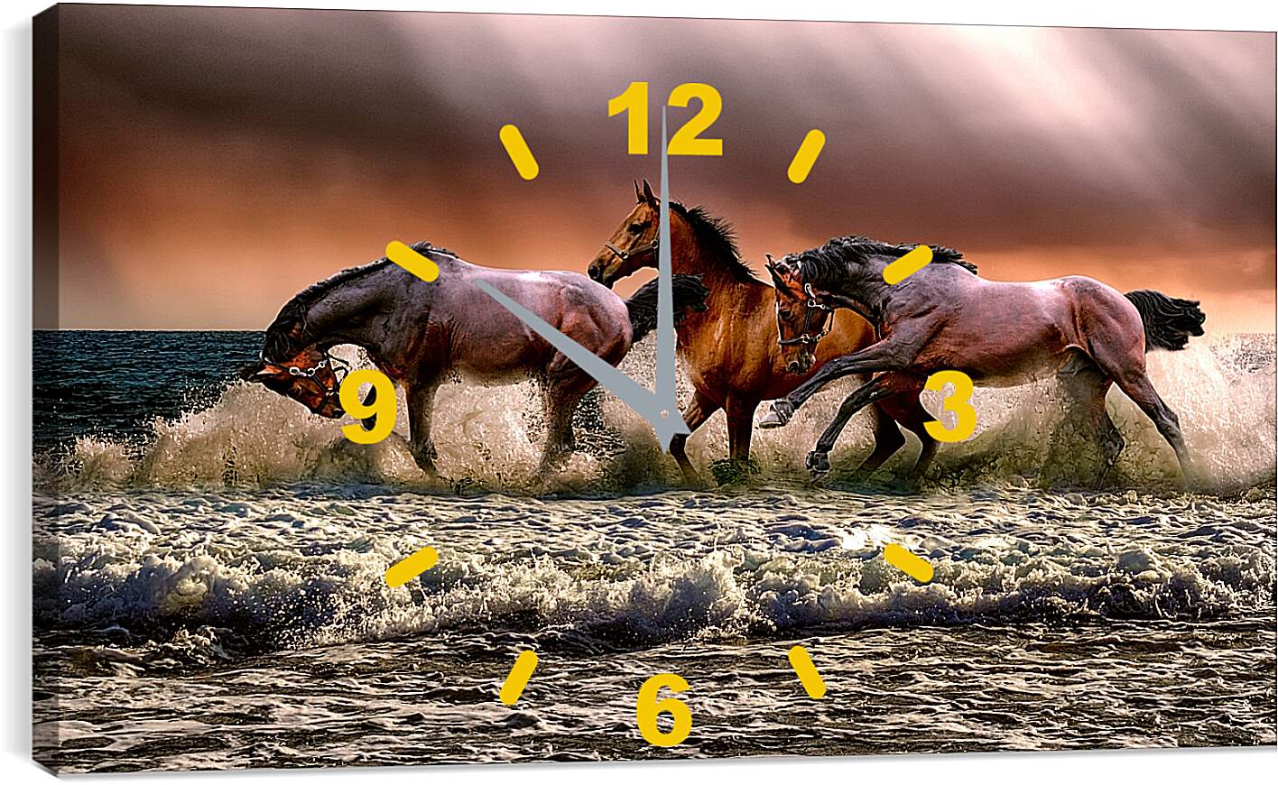 Часы картина - Купание лошадей