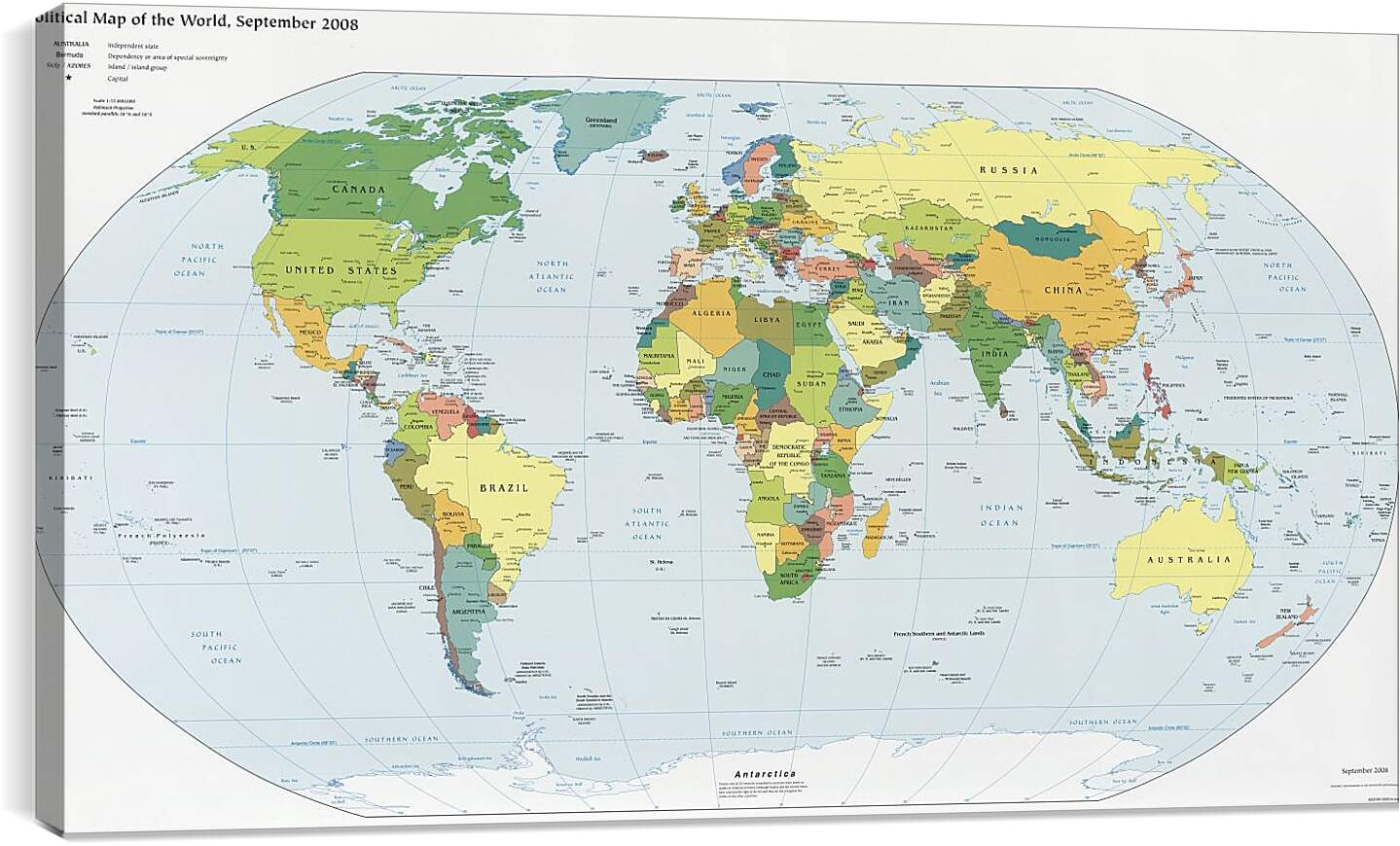 Постер и плакат - Политическая карта мира. Сентябрь 2008