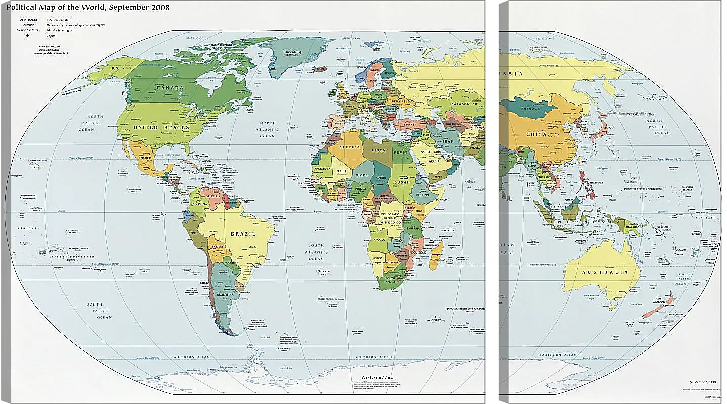 Модульная картина - Политическая карта мира. Сентябрь 2008