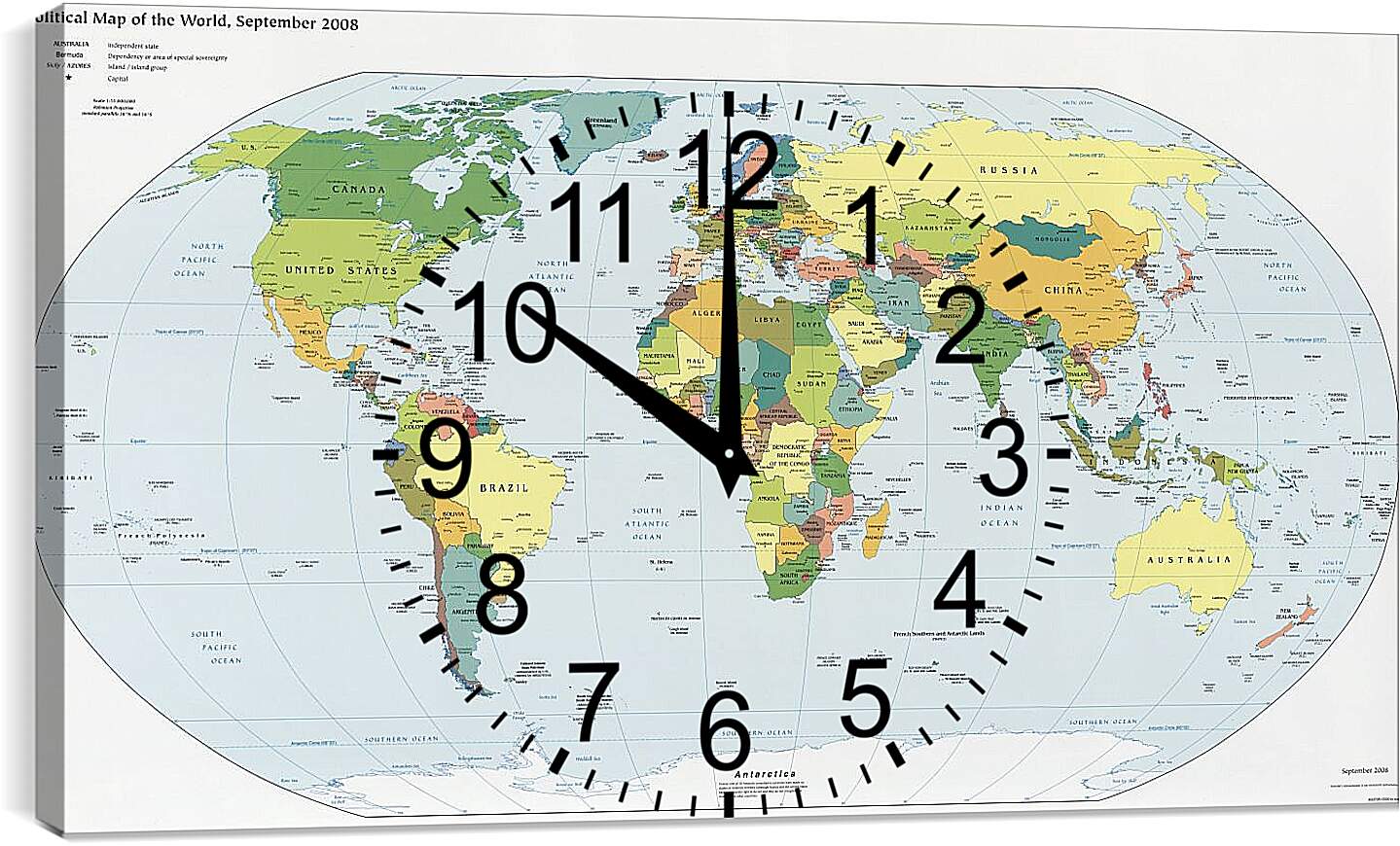 Часы картина - Политическая карта мира. Сентябрь 2008