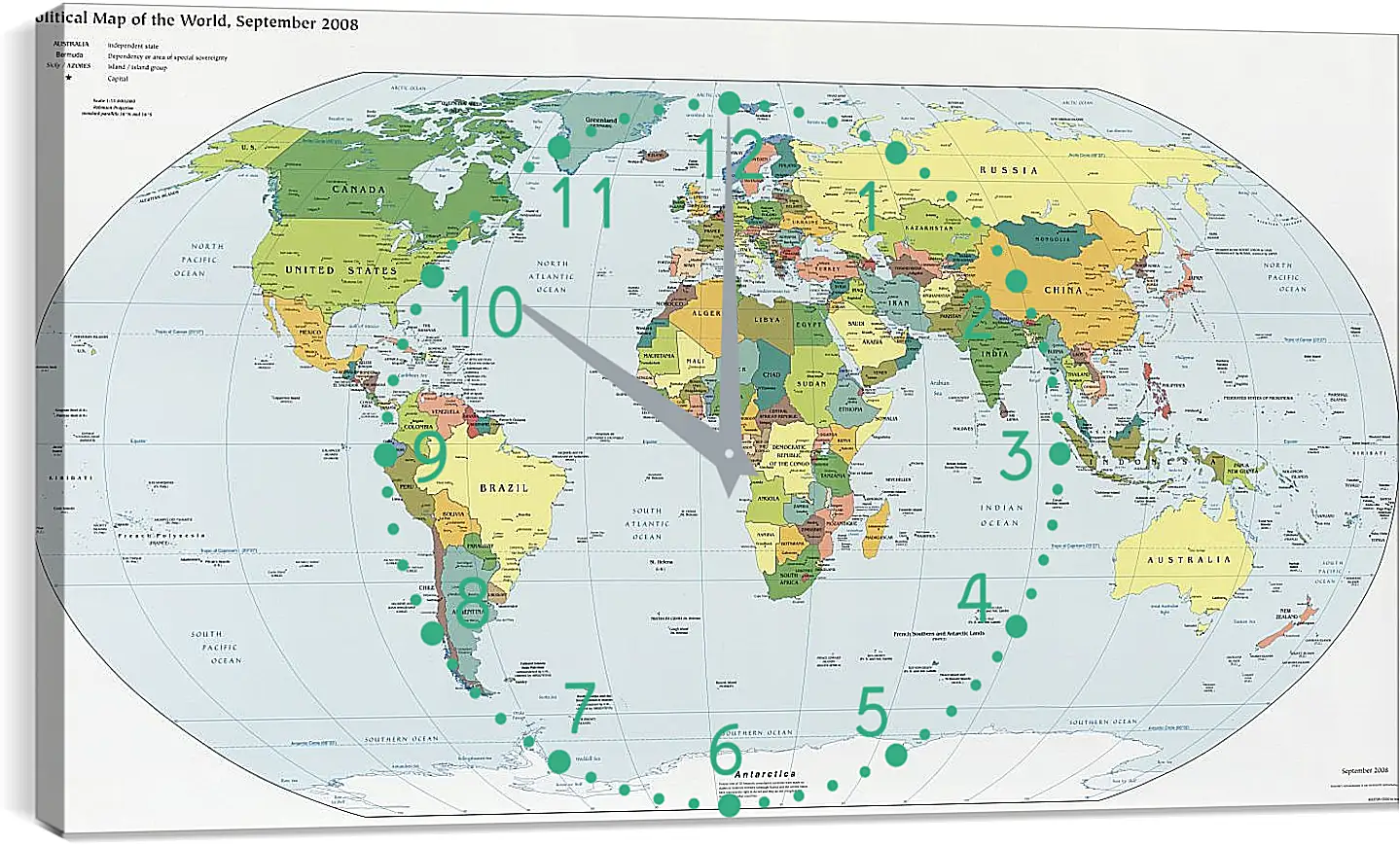 Часы картина - Политическая карта мира. Сентябрь 2008