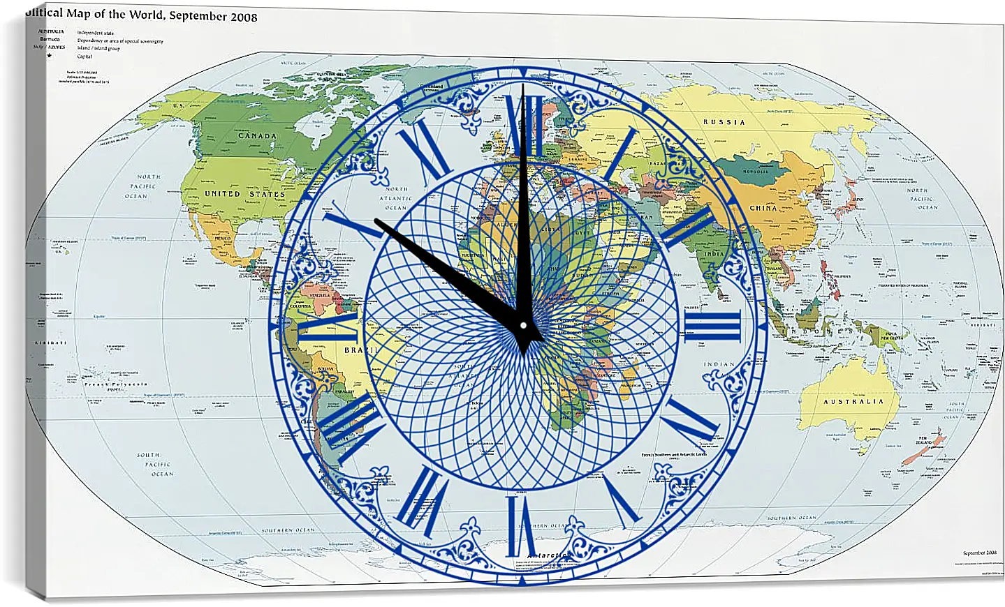 Часы картина - Политическая карта мира. Сентябрь 2008