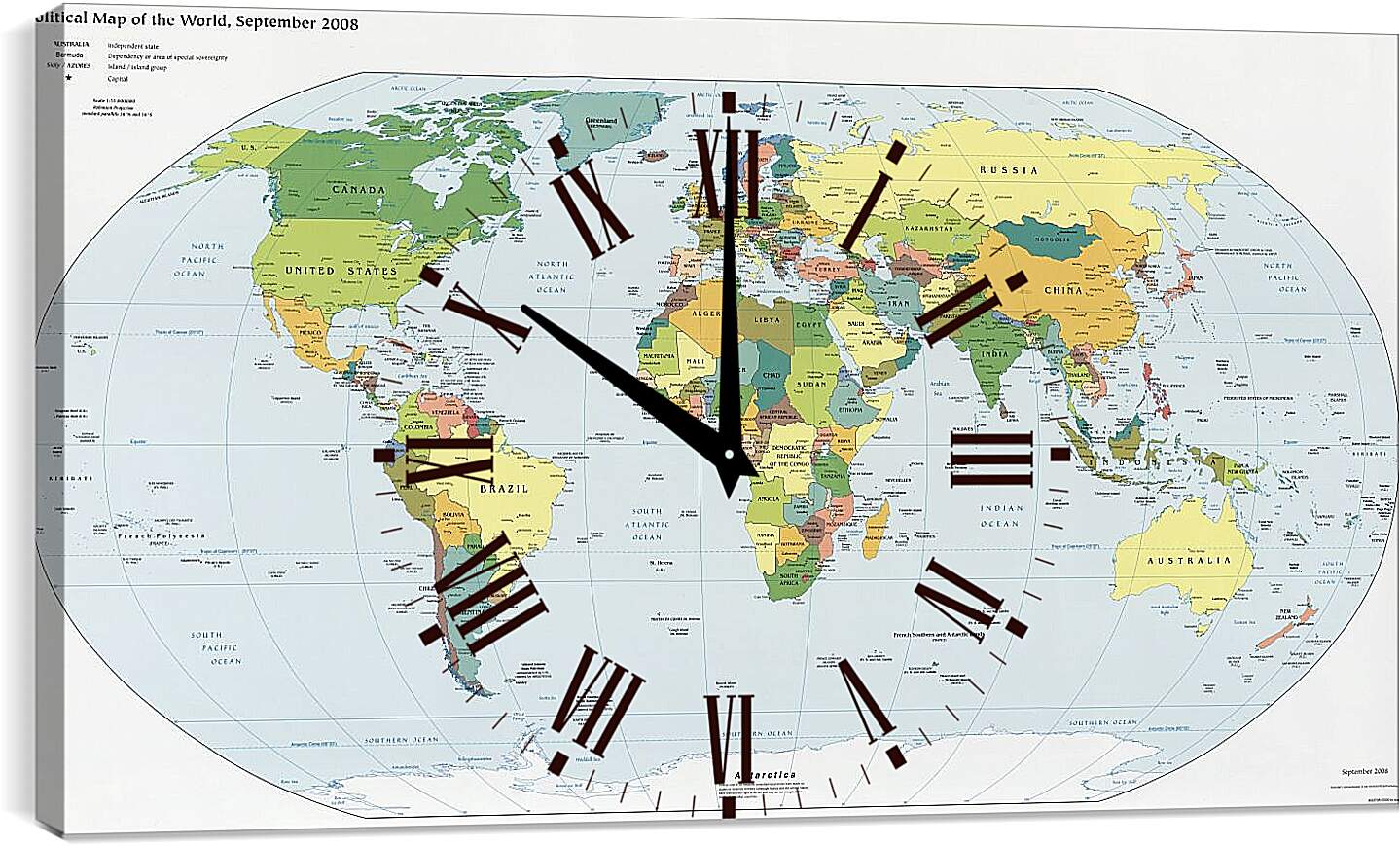 Часы картина - Политическая карта мира. Сентябрь 2008