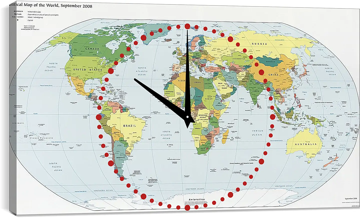 Часы картина - Политическая карта мира. Сентябрь 2008