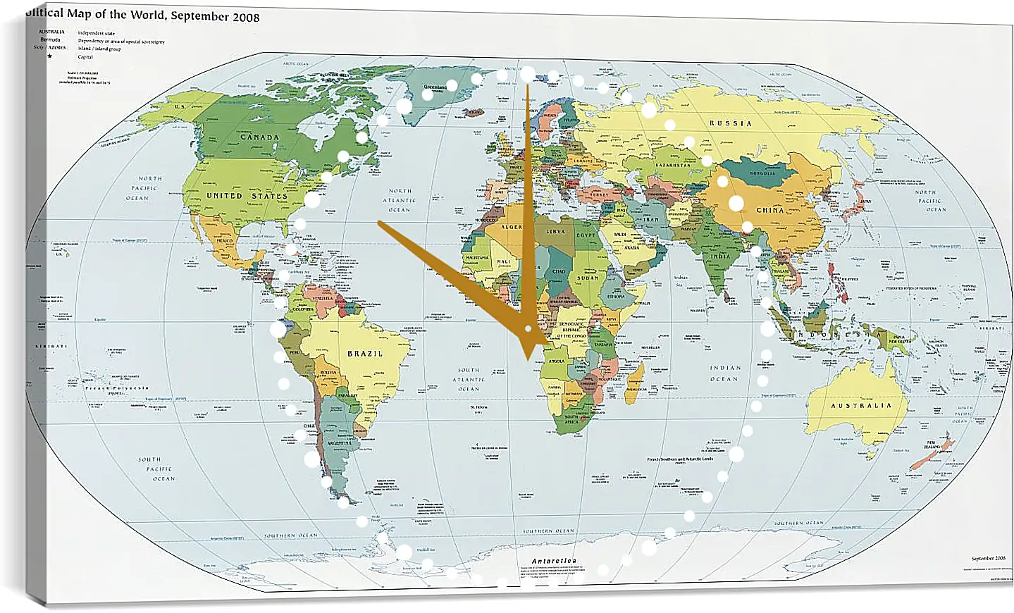 Часы картина - Политическая карта мира. Сентябрь 2008