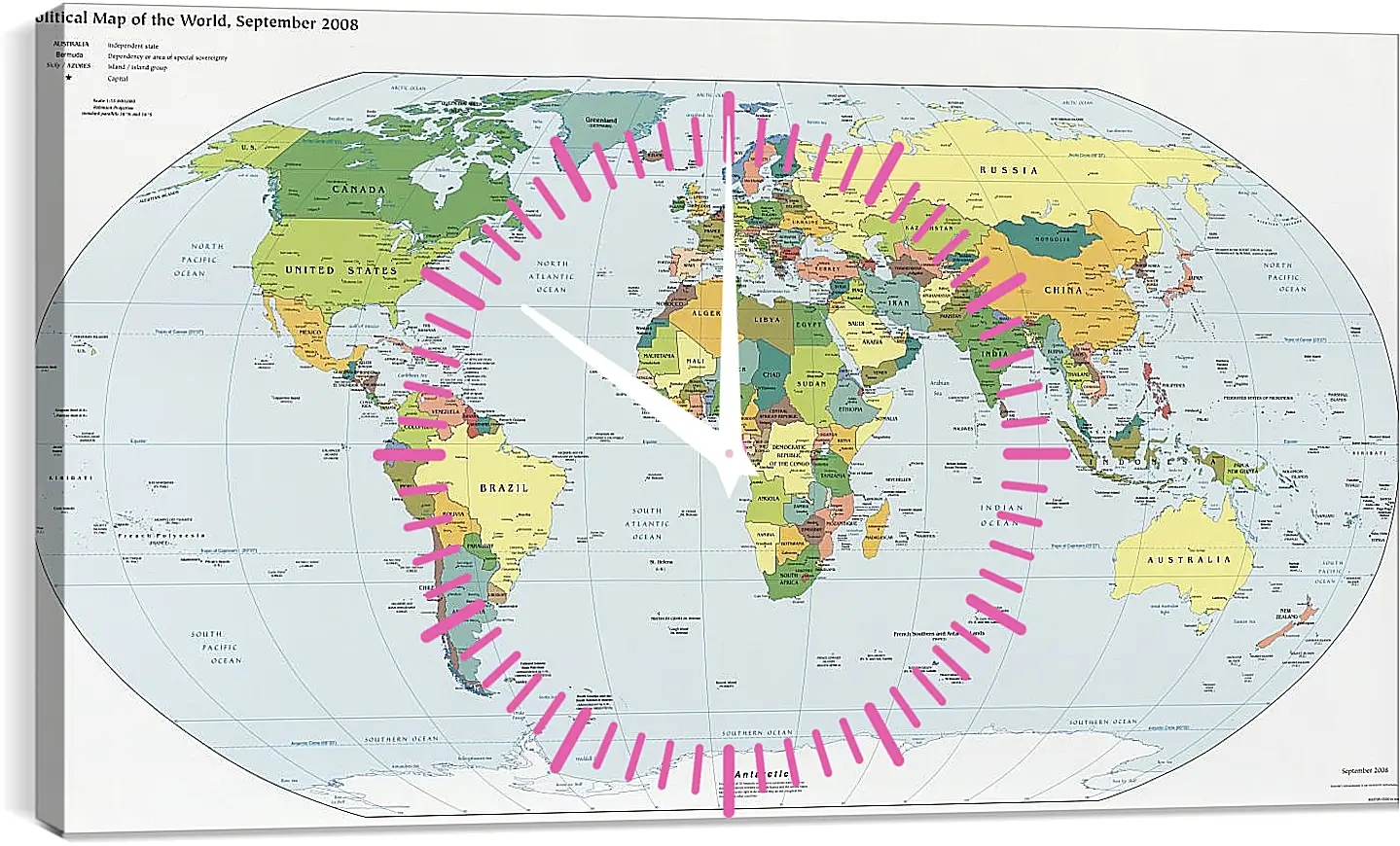 Часы картина - Политическая карта мира. Сентябрь 2008