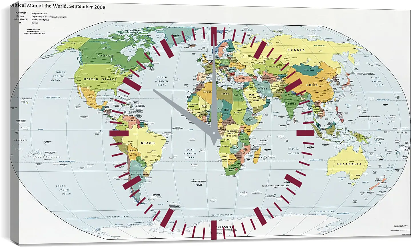 Часы картина - Политическая карта мира. Сентябрь 2008